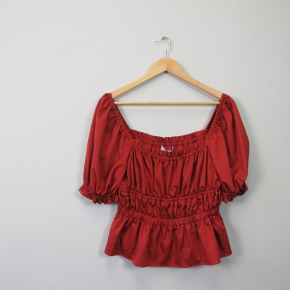 Antonio Melani Brick Beauty Smocked Blouse M Orange Puff Sleeve Preppy Chic 252 - Picture 1 of 10